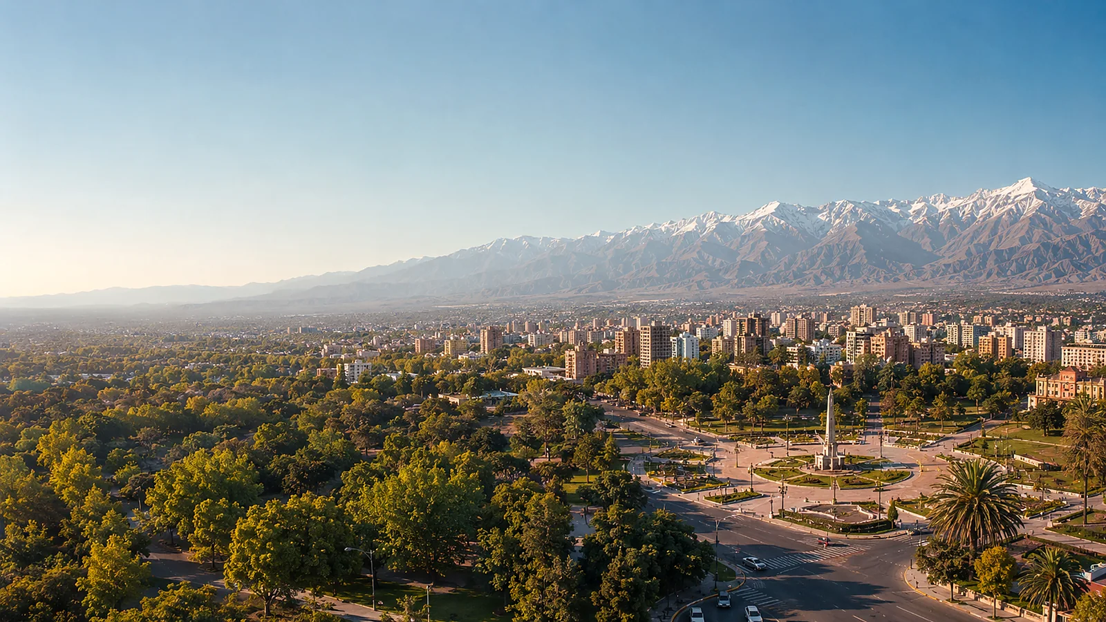 Gran Mendoza con parques urbanos, ciudad y Cordillera de los Andes
