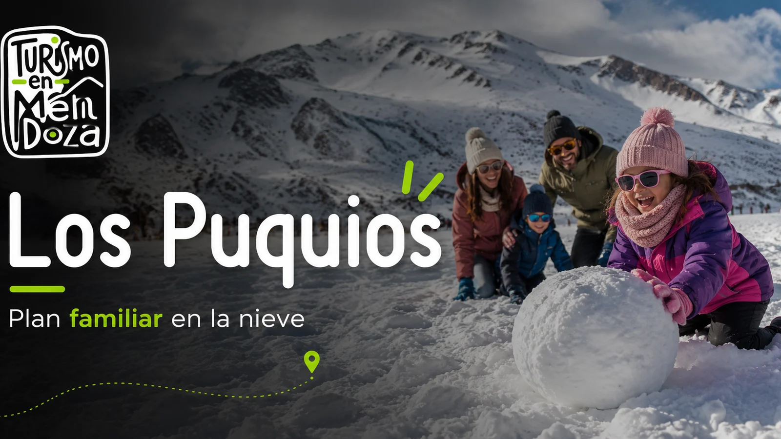 Familia con trineos en la nieve de Los Puquios, Mendoza